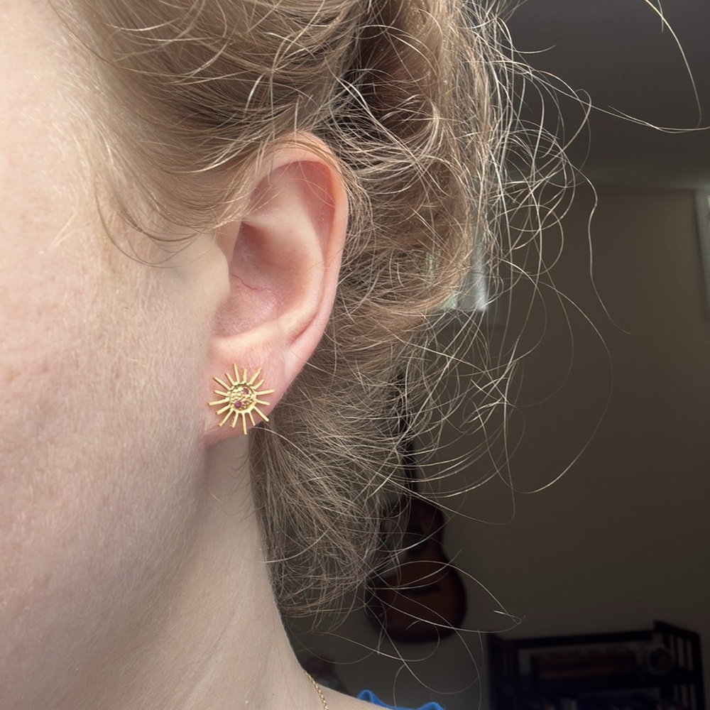 22k & 14k Solid Gold Sun and Moon Ruby Earrings - Picture 5 of 10